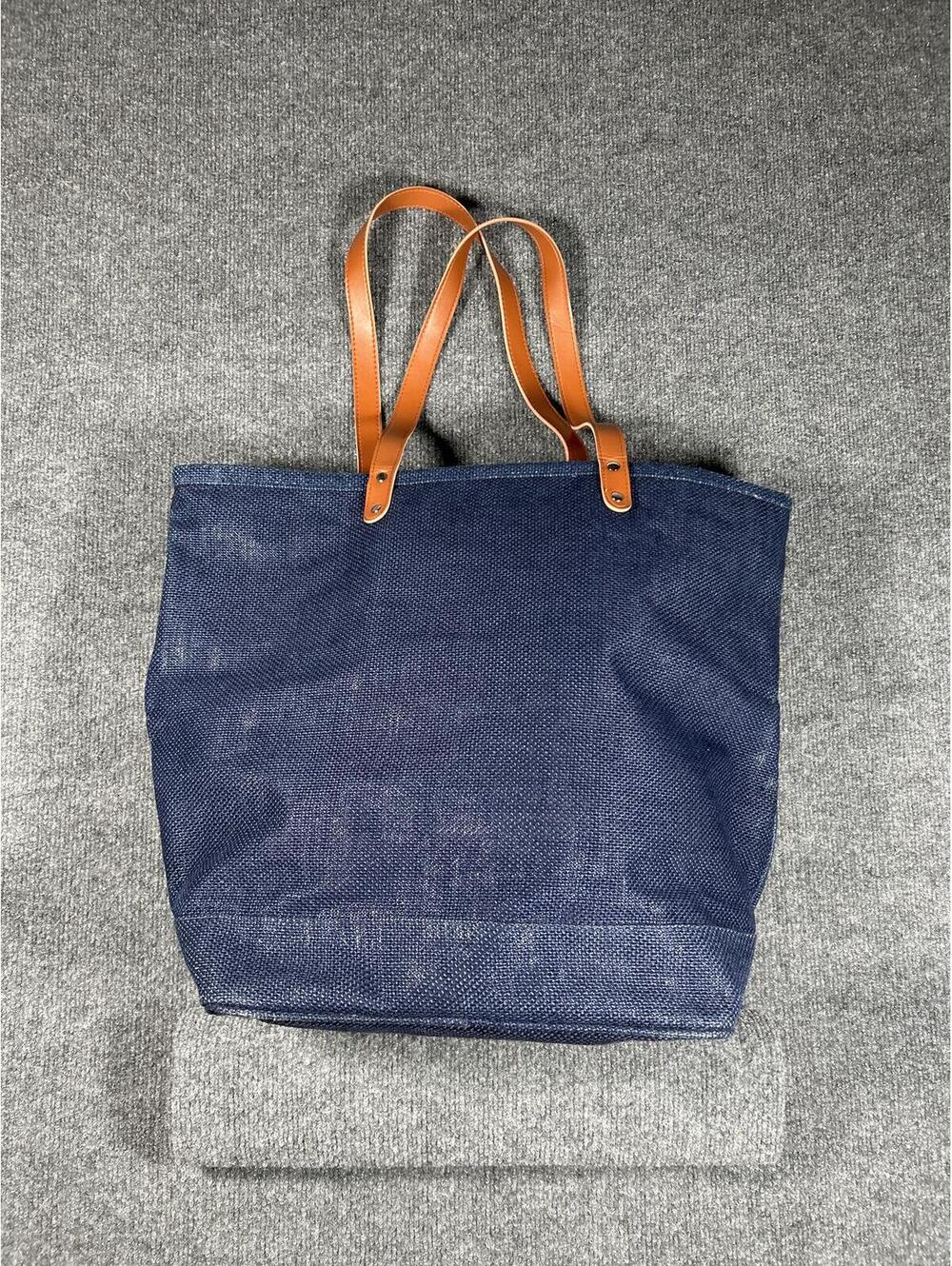 Charleston Bags Navy Denim Tote with Tan Leather Handles